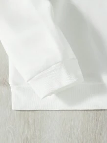 SHEIN EZwear 字母圖案加絨內裏運動衫 - 白色 - 查看 4