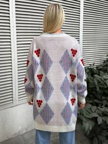 EURMUSE Argyle Pattern Drop Shoulder Button Front Cardigan - White - View 2