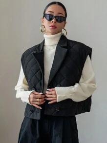 DAZY Áo khoác chần bông hai hàng khuy, Quần áo mùa đông cho nữ, Áo khoác mùa đông cho nữ - màu đen - Xem 5