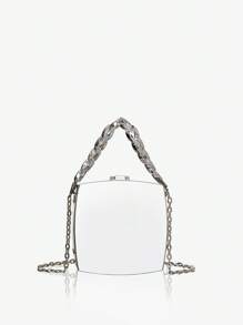 SHEIN ICON Fashionable Mirrored Clutch, Elegant Mini Evening Handbag - Silver - View 2