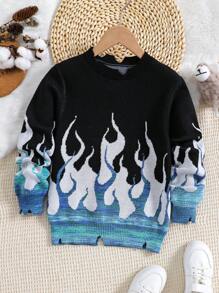 SHEIN Tween Boy Fire Pattern Sweater - Multicolor - View 1