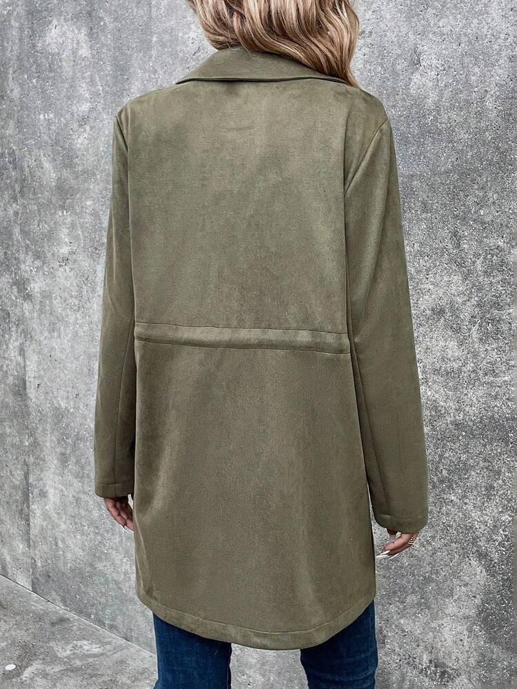 Lapel Neck Drawstring Waist Button Front Coat Fall Cloth For Women