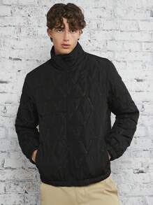Manfinity VCAY Loose Fit Men's Solid Color Zip-Up Quilted Winter Coat
