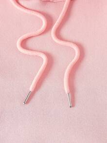 SHEIN EZwear 印花袋鼠口袋抽繩保暖連帽衫 - 粉色 - 查看 4