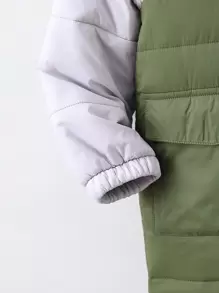 男童单件拼色翻盖口袋连帽棉服外套 - 彩色 - 查看 4