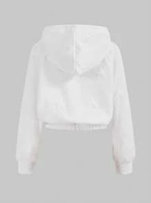SHEIN ICON 素色星星插肩袖抽繩短款連帽衫 - 白色 - 查看 2