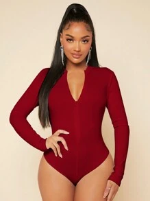 SHEIN SXY Zip Up Slim Fit Tee Bodysuit