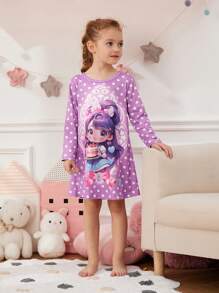 女小童卡通圖案波卡圓點睡裙