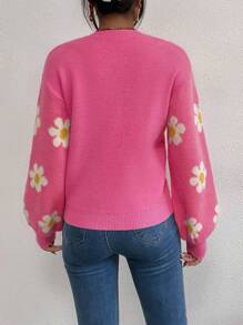 Chiquease 花卉圖案落肩袖套頭毛衣 - 玫紅色 - 查看 2