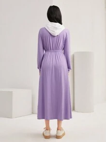 Mulvari Colorblock Drawstring Hooded 2 In 1 Dress - Mauve Purple - View 2