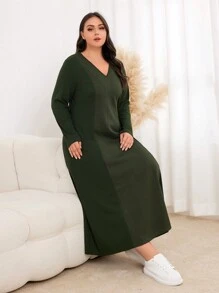 Al Najma Plus Solid V Neck Arabian Dress