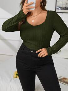 SHEIN Essnce 大碼T恤 - 軍綠色 - 查看 1