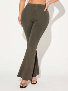 SHEIN SXY Ladies' Solid Color Flared Pants - Army Green - View 1