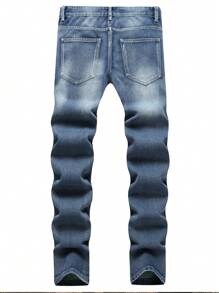 Men Ripped Washed Jeans - Medium Wash - View 2