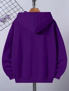 Nam Plus Đồ họa Chữ cái Túi kangaroo Dây rút Lót nhiệt Hoodie - trắng - Xem 2