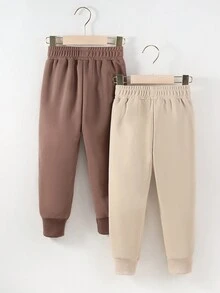 SHEIN Young Boy 2pcs Solid Elastic Waist Sweatpants - Multicolor - View 2