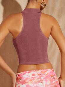 SHEIN BAE Solid Crop Halter Top - Dusty Pink - View 2