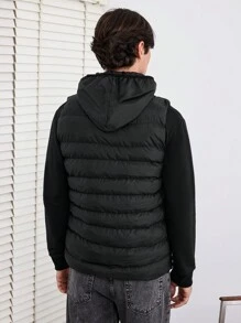 RueChic Men Zip Up Hooded Puffer Vest Coat - Black - View 2