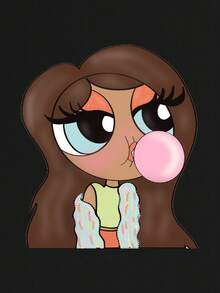 Tay Mills Camiseta amplia con estampado de figura de dibujos animados de hombros caídos - Negro - Ver 5