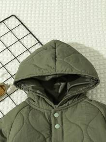 Đứa bé trai Túi kangaroo Nút Nửa Áo Hoodie & Quần thể thao - xanh quân đội - Xem 3