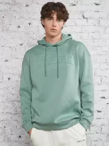 Manfinity RebelGame Men Letter Embossed Drop Shoulder Drawstring Hoodie - Green - View 1