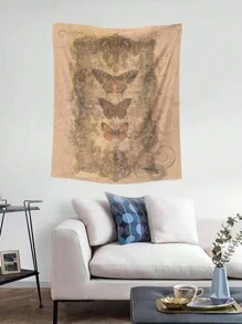 ROMWE Fairycore 1pc Butterfly Print Tapestry,Boho Washable Tapestry Poster Wall Hanging For Bedroom Aesthetic - Coffee Brown - View 2