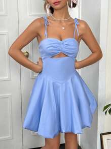 SHEIN MOD Cut Out Ruched Tie Shoulder Milkmaid Cami Dress