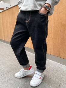 Tween Boy Top-stitching Straight Leg Jeans - Black - View 3