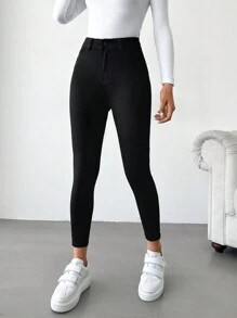RueChic Solid Cropped Skinny Jeans - Black - View 6