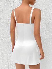 SHEIN PETITE Chất rắn Váy Dây - trắng - Xem 2