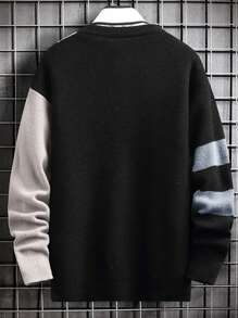 Nam 1 Miếng Khối màu Thả vai Áo len Không có áo sơ mi - màu đen - Xem 2