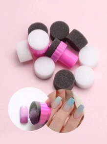 FULL BEAUTY 易於存放美甲海綿10入組塑膠圓形指甲壓模適用於美甲沙龍 - 黑與白 - 查看 7