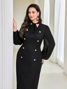 Modelyn 加大领口灯笼袖连衣裙长款晚礼服 - 黑色 - 查看 6