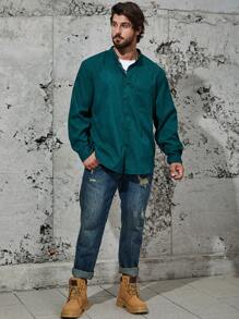 Manfinity Homme Bărbați Plus cămașă cu nasturi unite în față