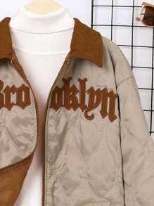 SHEIN Lässiger Winterparka mit besticktem Kragen für Tween Jungen, dicke und warme Webjacke - Verschiedenfarbig - Übersicht 5