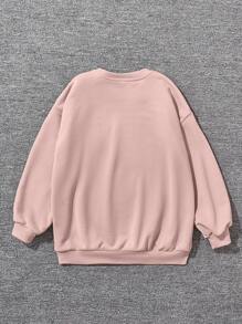 SHEIN Leap Crew 女大童卡通圖案落肩袖運動衫