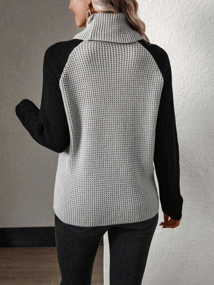 Colorblock Button Front Asymmetrical Hem Sweater,Long Sleeve Tops Knit Pullover Fall Winter Sweater