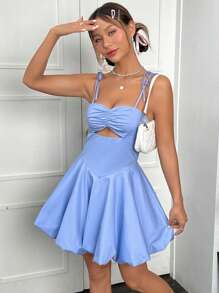 SHEIN MOD Cut Out Ruched Tie Shoulder Milkmaid Cami Dress