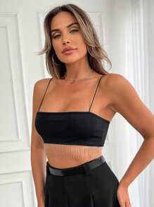 EURMUSE Black Ultra Short Fringe Camisole Sexy Fashion Women's Tank Top - Black - View 4