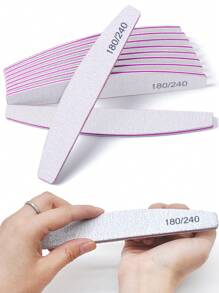 10pcs Grey Half-Moon Nail Files, Double-Sided Manicure Files, 180/240 Grit Nail Shaping & Grooming - Light Grey - View 6