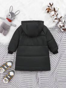 SHEIN Áo khoác có mũ trùm đầu màu trơn đơn giản cho bé trai với thiết kế tay áo raglan - màu đen - Xem 2