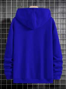 Manfinity LEGND Men Floral Print Kangaroo Pocket Drawstring Hoodie - Navy Blue - View 2