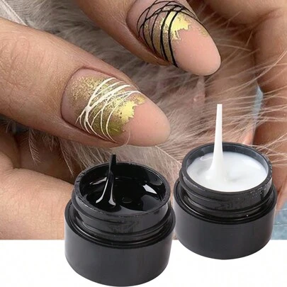 FULL BEAUTY 2 piezas de Gel de uñas de araña negro y blanco, adecuado para arte de uñas, pintura, dibujo de patrones elásticos de araña, diseño de pintura de gel de uñas DIY, decoración de punteado y alineación, esmalte de uñas