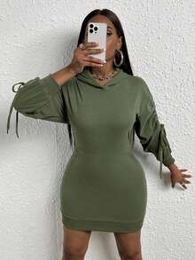 SHEIN Slayr 抽繩落肩袖連帽緊身衛衣洋裝 - 淺灰色 - 查看 3