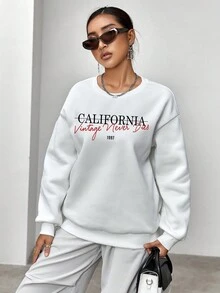 SHEIN Essnce 字母圖案落肩袖運動衫 - 白色 - 查看 7