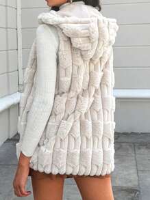 SHEIN Cottnline Solid Hooded Fuzzy Vest Coat - Apricot - View 2