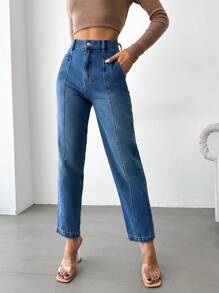 SHEIN Cottnline High Waist Mom Fit Jeans - Blue - View 5