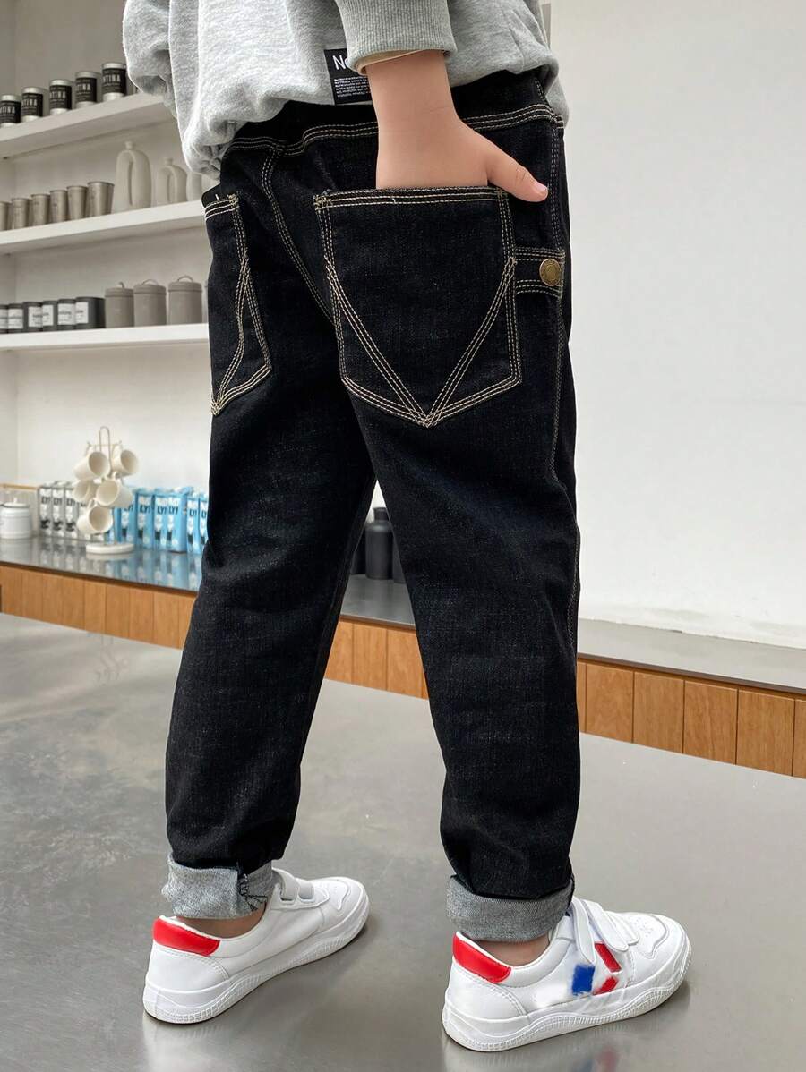 Tween Boy Top-stitching Straight Leg Jeans - Black - View 1