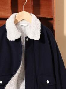 SHEIN Tween Boy Borg Collar Teddy Lined Flap Pocket Overcoat