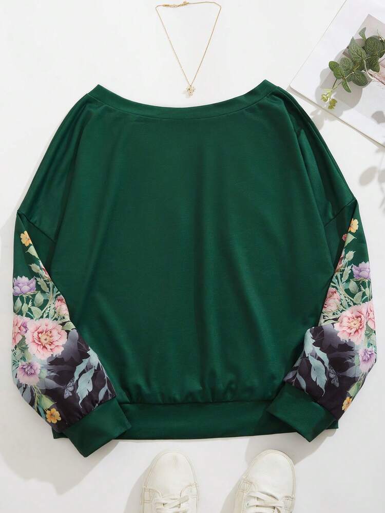 Floral Print Drop Shoulder Sweatshirt Pullover Fall Sweatshirt